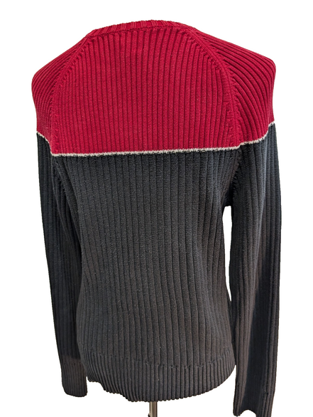 Pull Col Rond Calvin Klein Rouge & Bleu Marine Maille Gaufrée - Taille XL