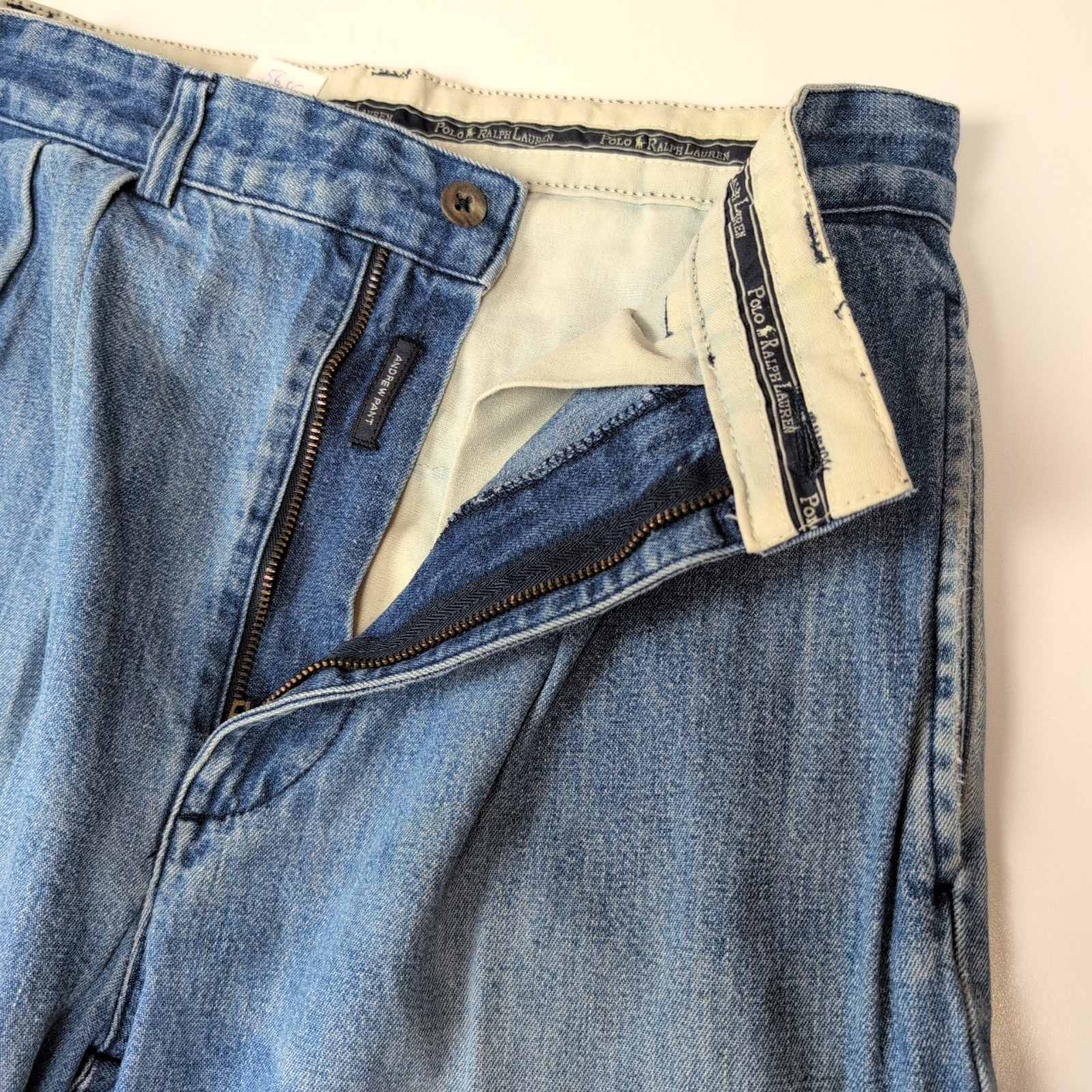 Pantalon Chino Polo Ralph Lauren Denim Bleu À Pinces Homme W28 Vintage 2 Poches