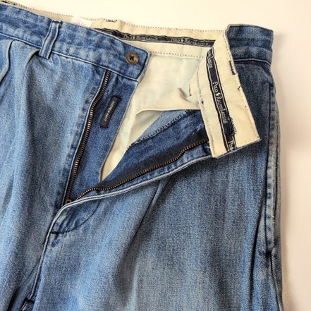 Pantalon Chino Polo Ralph Lauren Denim Bleu À Pinces Homme W28 Vintage 2 Poches