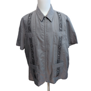 Chemise Guayabera Haband Cuba Panama Grise Brodée XL Manches Courtes