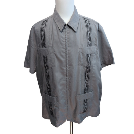 Chemise Guayabera Haband Cuba Panama Grise Brodée XL Manches Courtes