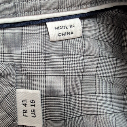Chemise Lacoste 41 L Slim Fit Gris Carreaux Logo Brodé manches longues