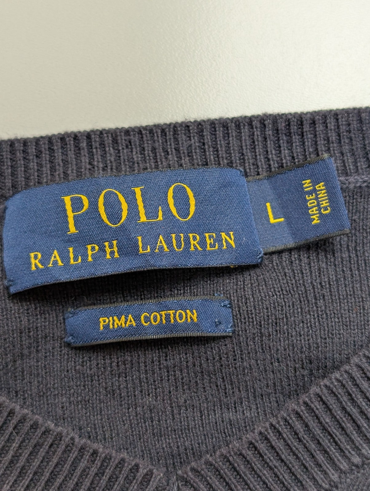 Pull Polo Ralph Lauren Bleu Marine Logo Rouge - 100% Coton Pima - Taille L