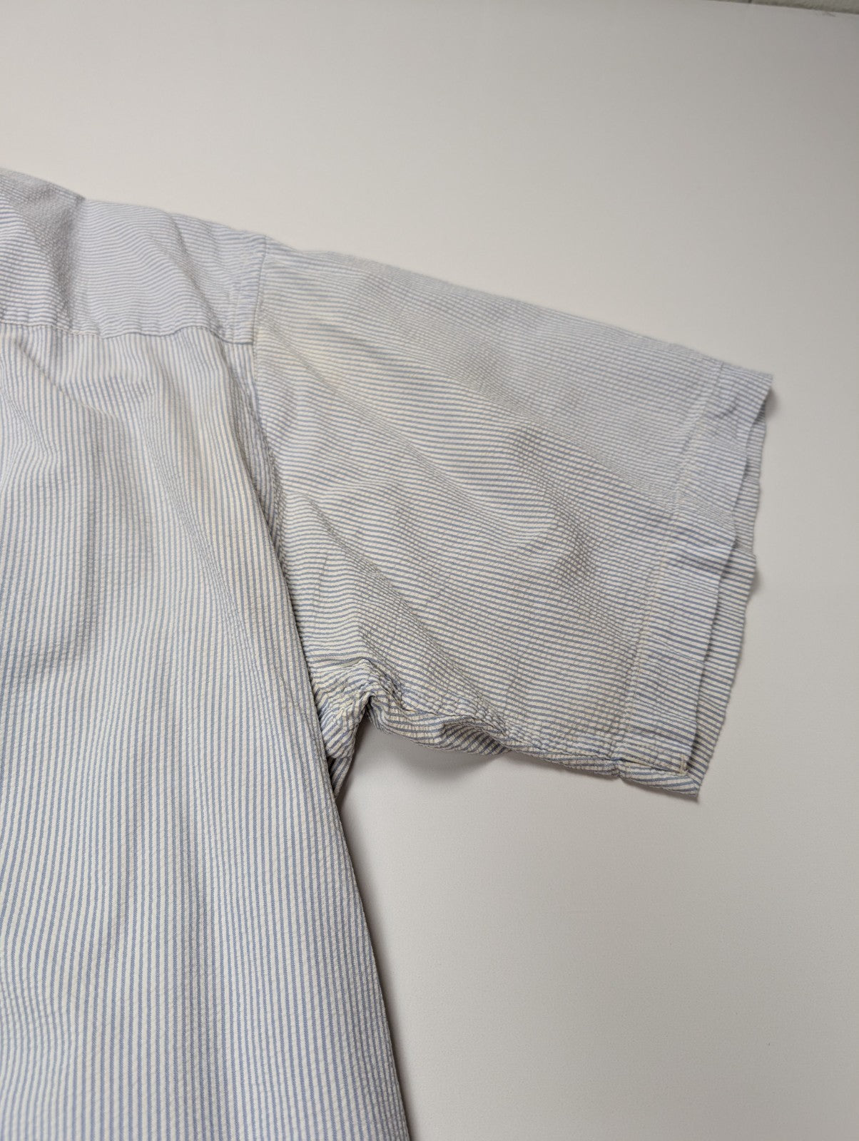 Chemise manches courtes L.L. Bean bleu à rayures gaufrée taille XXL #226msch