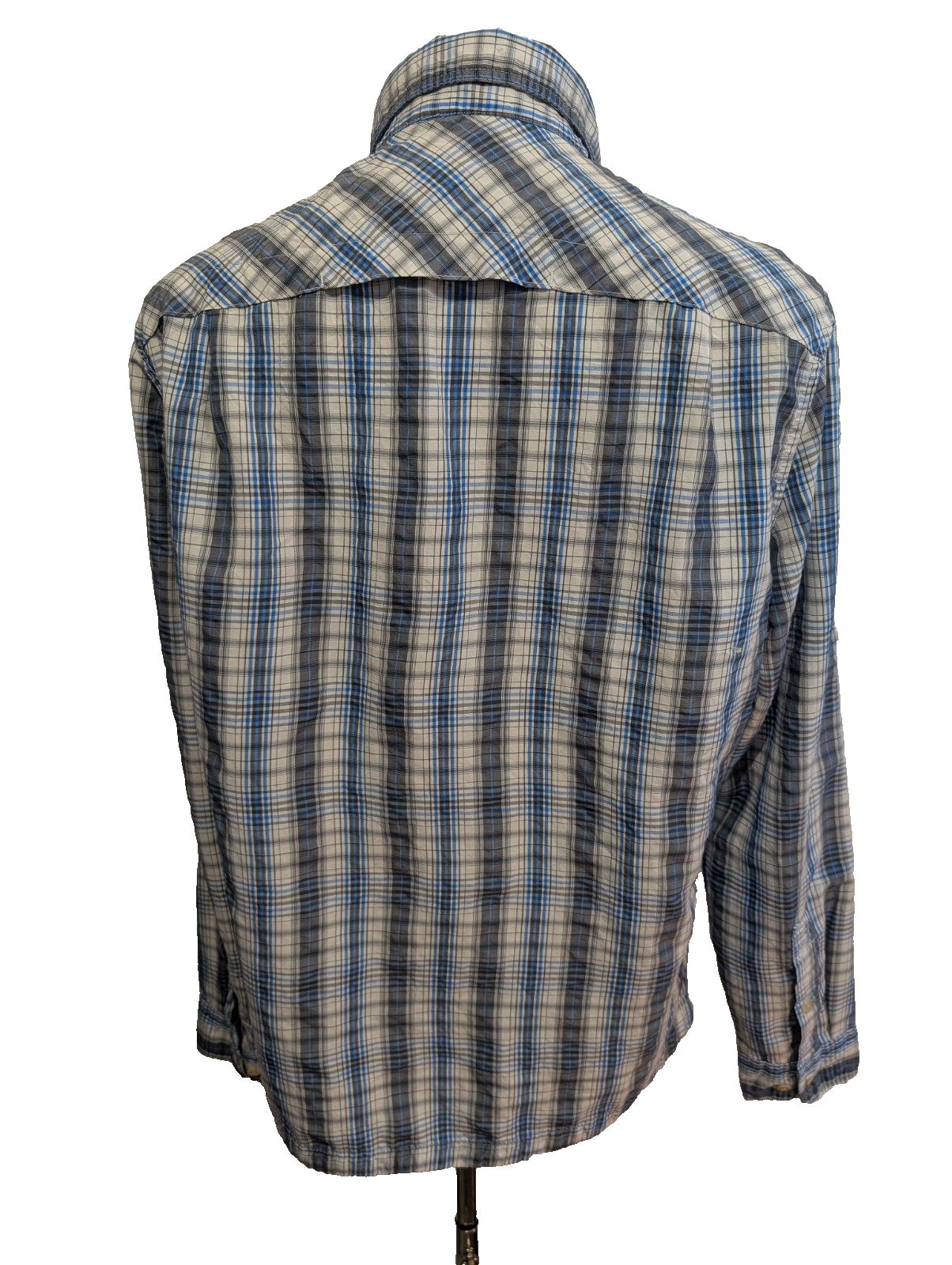 CHEMISE NYLON TECHNIQUE L.L. BEAN M (M) CARREAUX BLEU BLANC TREK