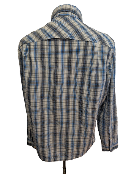 CHEMISE NYLON TECHNIQUE L.L. BEAN M (M) CARREAUX BLEU BLANC TREK