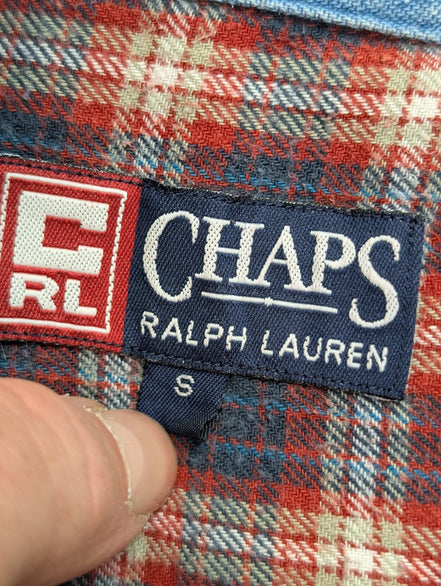 🔥 CHEMISE FLANELLE CHAPS RALPH LAUREN S (P) CARREAUX BLEU ROUGE TBE