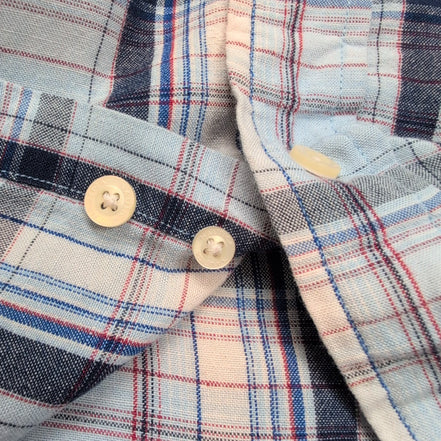 Chemise Nautica Lin Bleu À Carreaux Manche Courte Taille S