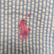 Chemise Ralph Lauren XXL Bleu Rayures Gaufrées Logo Rose Manches Courtes