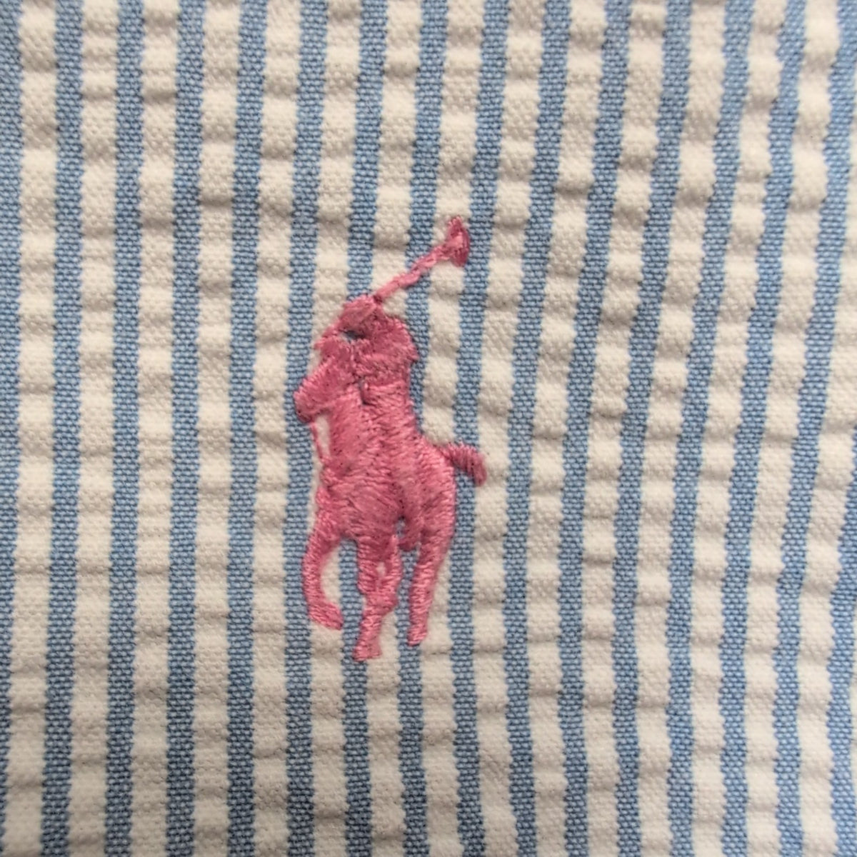 Chemise Ralph Lauren XXL Bleu Rayures Gaufrées Logo Rose Manches Courtes