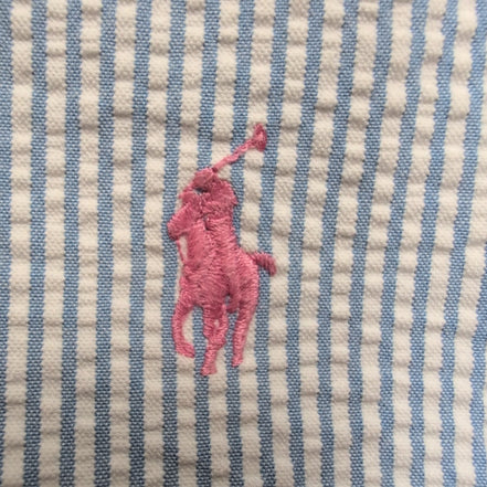 Chemise Ralph Lauren XXL Bleu Rayures Gaufrées Logo Rose Manches Courtes