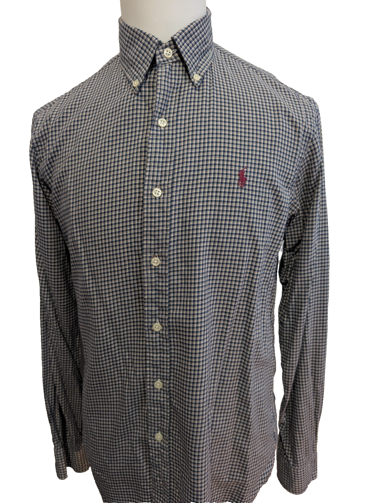 CHEMISE Polo Ralph Lauren Homme M Carreaux Bleu Marine Marron Logo Rouge