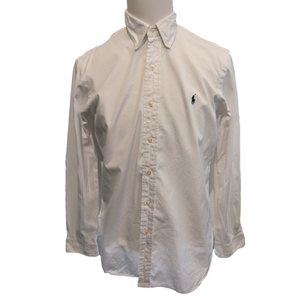 Chemise Polo Ralph Lauren Taille M Custom Fit Blanche Coton Logo Bleu Marine