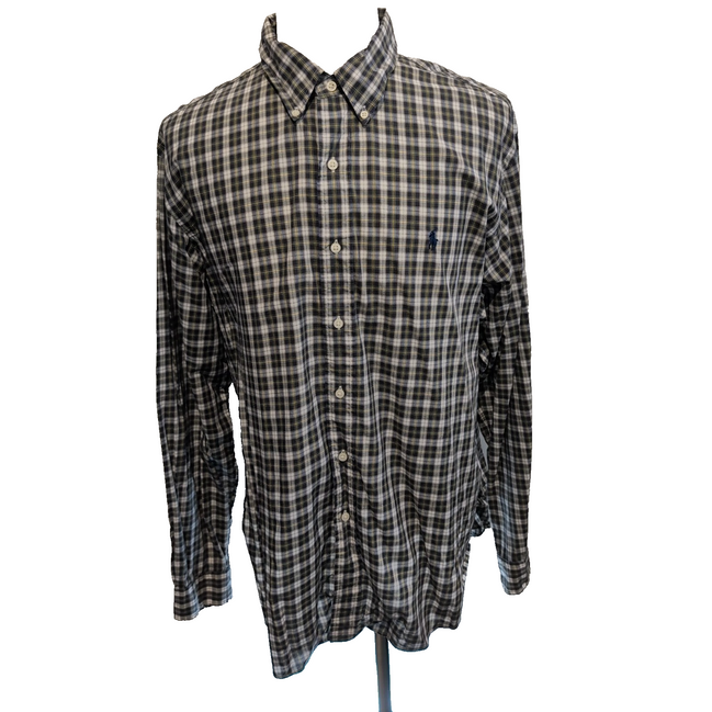 Chemise Ralph Lauren XXL Kaki Bleu Carreaux Custom Fit Button Down Shirt