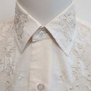 Chemise Hawaïenne Red Horse M Blanc Cassé 2 Poches Panama Brodée Vintage