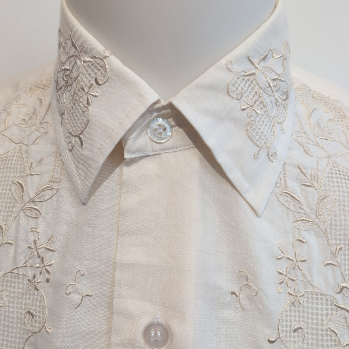 Chemise Hawaïenne Red Horse M Blanc Cassé 2 Poches Panama Brodée Vintage