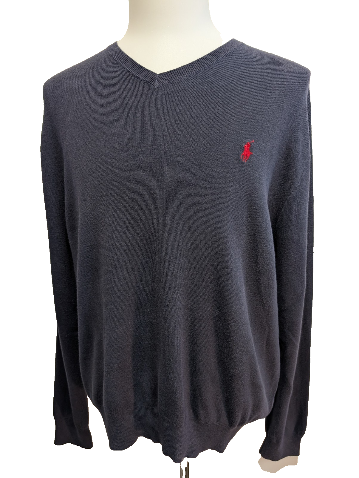 Pull Polo Ralph Lauren Bleu Marine Logo Rouge - 100% Coton Pima - Taille L
