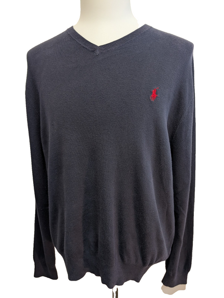 Pull Polo Ralph Lauren Bleu Marine Logo Rouge - 100% Coton Pima - Taille L