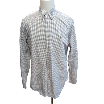 Chemise Ralph Lauren Classic Fit L Blanche Carreaux Bleu Noir Coton