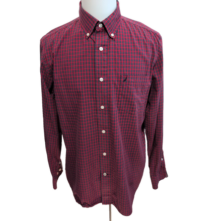 Chemise Nautica L Rouge Carreaux Logo Brodé Tencel Coton Homme