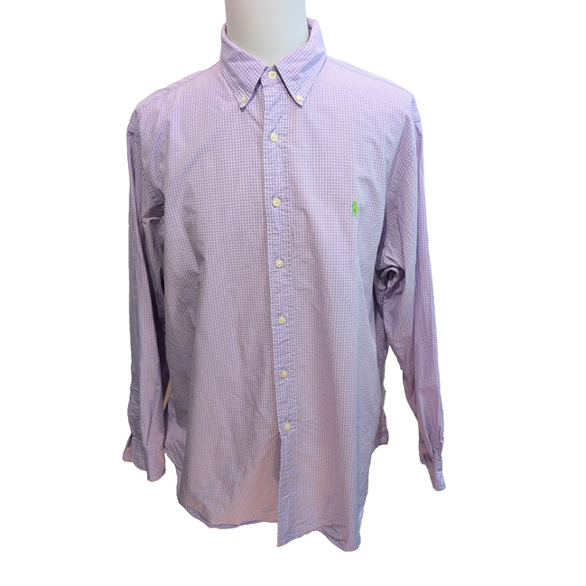 Chemise Ralph Lauren Classic Fit XXL Lilas Carreaux Logo Vert manches longues