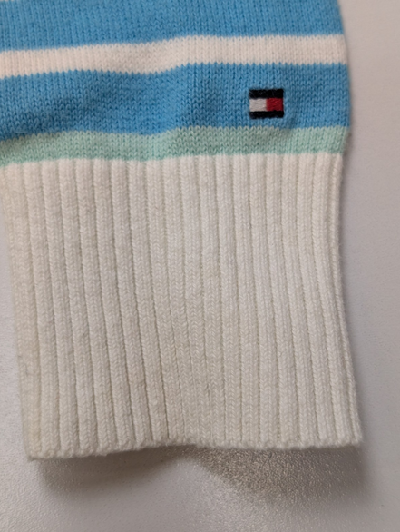 Pull Col V Tommy Hilfiger à rayures Bleu Ciel et Blanc Femme - Taille M