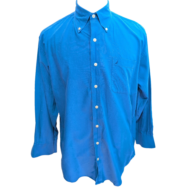 Chemise Nautica Oxford L bleu uni coton manches longues logo brodé