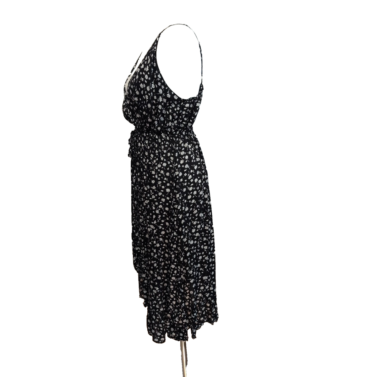 Robe d'été Femme Fleurie Noire Viscose Bretelles Réglables S