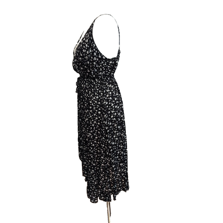 Robe d'été Femme Fleurie Noire Viscose Bretelles Réglables S