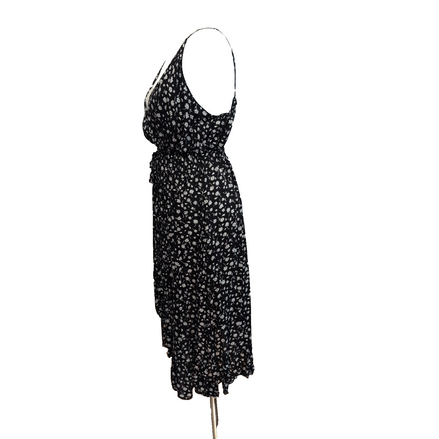 Robe d'été Femme Fleurie Noire Viscose Bretelles Réglables S