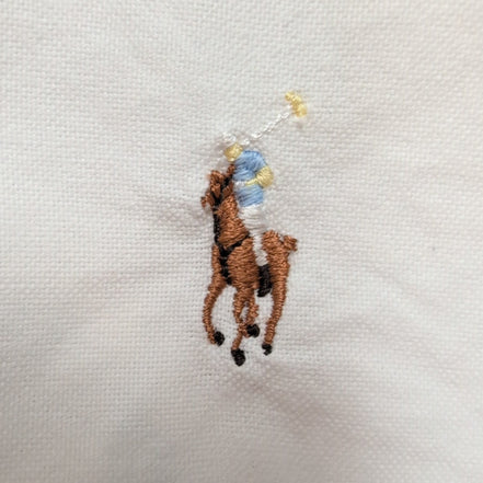 Chemise Ralph Lauren Yarmouth M Blanc Uni Logo Marron Manches Courtes