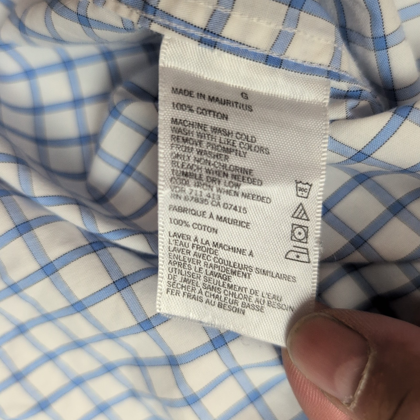 Chemise Nautica L Bleu Carreaux 100% Coton A Bit Trimmer Manches Longues