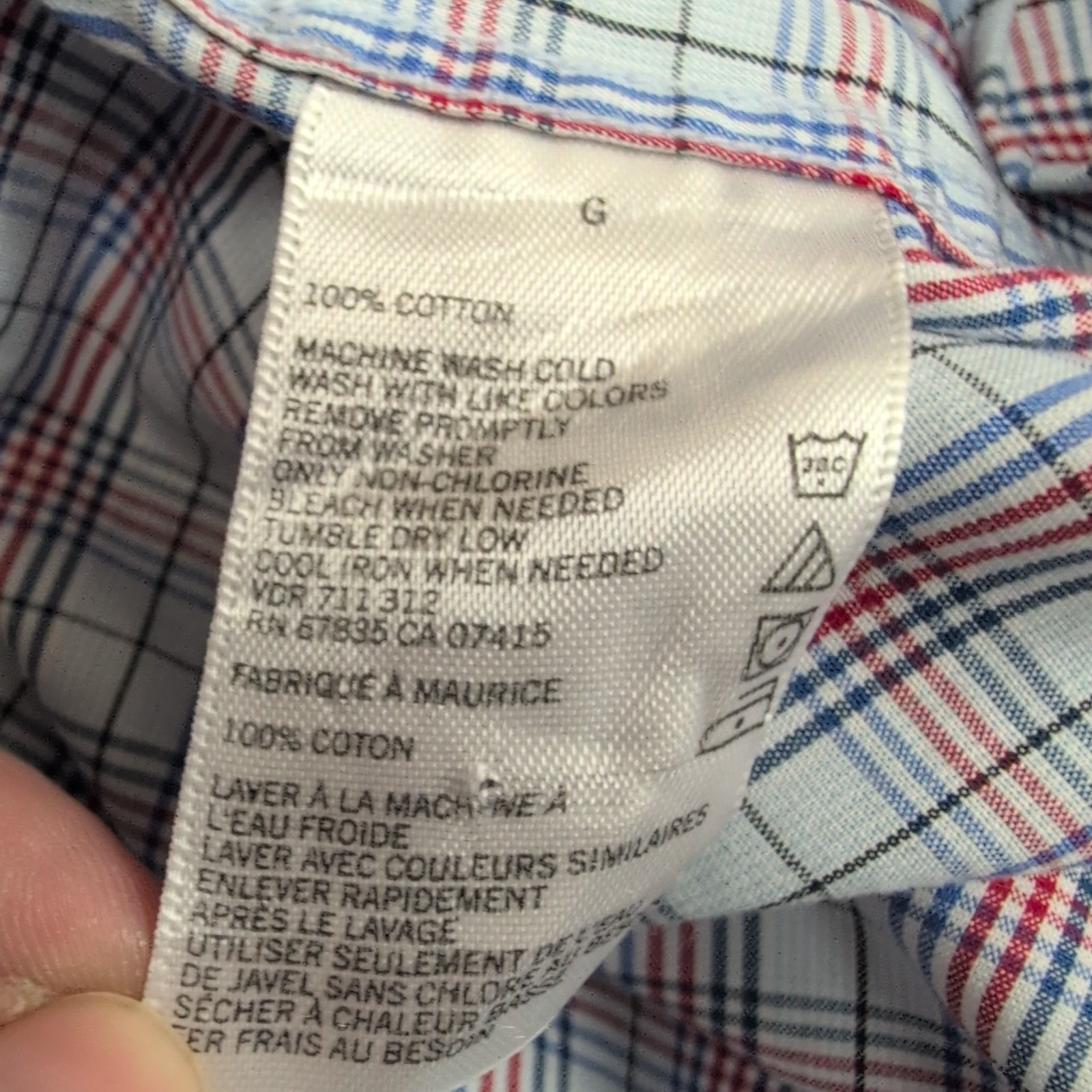 Chemise Nautica L Carreaux Bleu Rouge Logo Brodé Made in Mauritius Coton