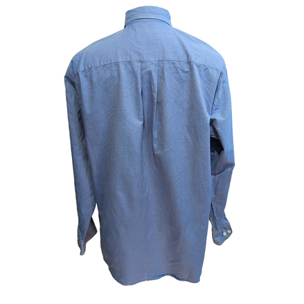 Chemise Nautica L/XL Bleu Uni Coton Oxford Logo Brodé Manches Longues