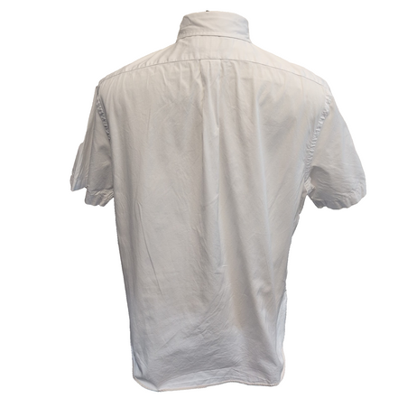Chemise Ralph Lauren L blanc uni manches courtes logo bleu marine coton