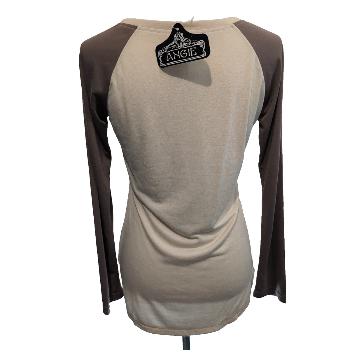 Haut Femme Angie Taille M Beige Marron 65% Rayonne Manches Longues Neuf