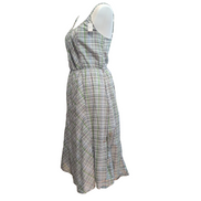 Robe d'été Femme Coton Carreaux Vert Bleu Bretelles Réglables M