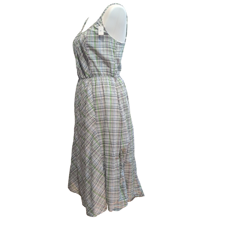 Robe d'été Femme Coton Carreaux Vert Bleu Bretelles Réglables M