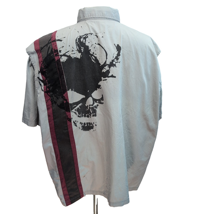 Chemise Harley Davidson 2XL Grise Manches courtes Ventilée Tête de Mort 2 Poches