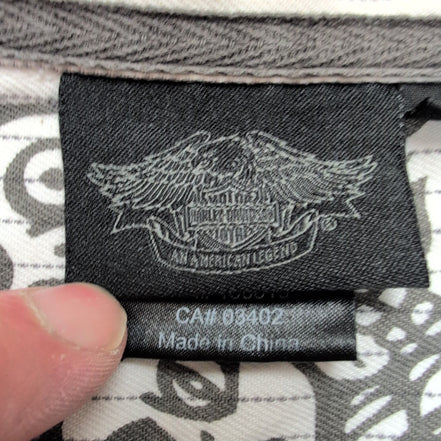 Chemise Harley-Davidson M Blanc Rayures HDMC Tête de Mort Vintage