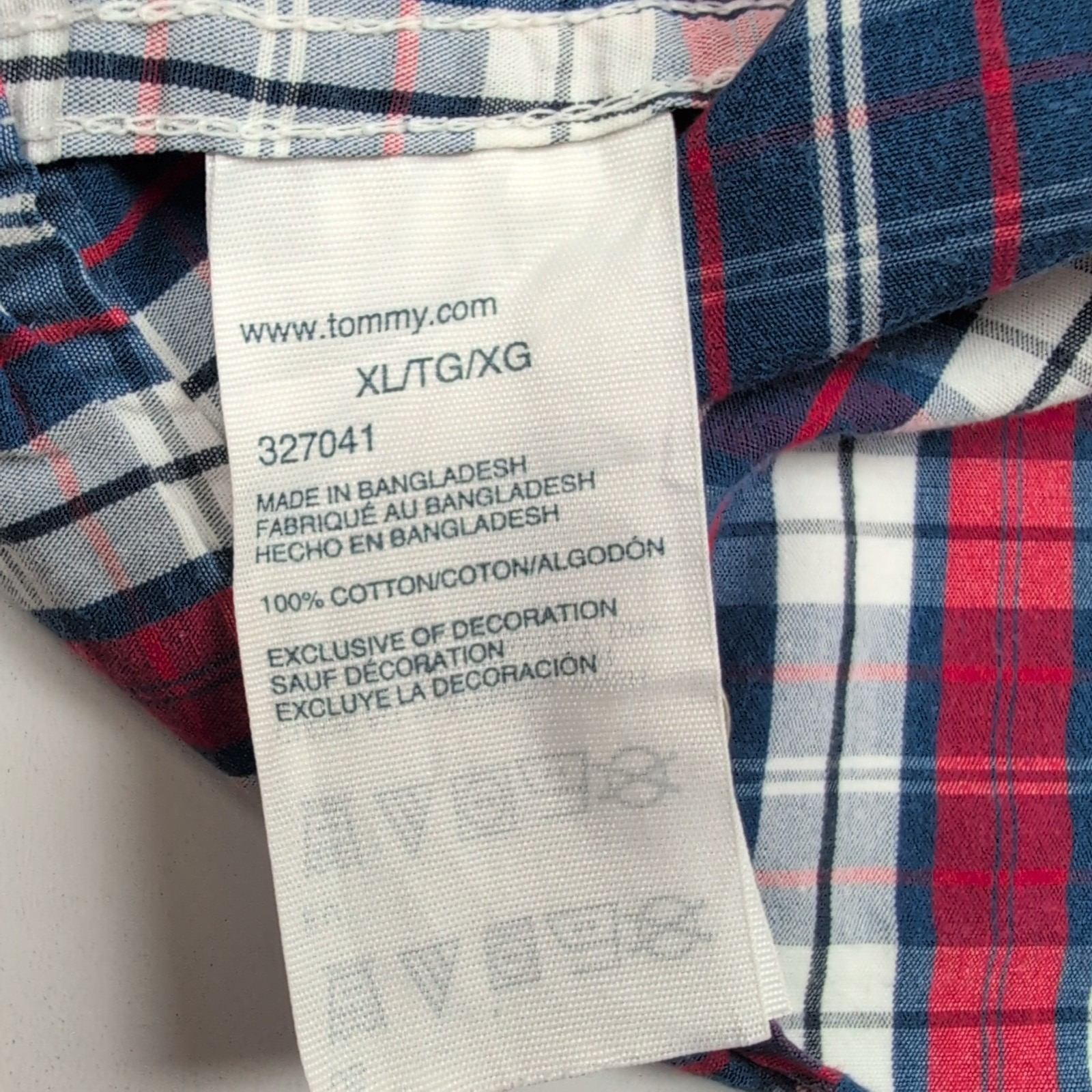Chemise Tommy Hilfiger Manche Courte Bleue Blanche Rouge Carreaux Taille XL Une