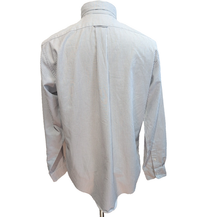 Chemise Lands' End L Rayures Gris Oxford USA Poche Manches Longues