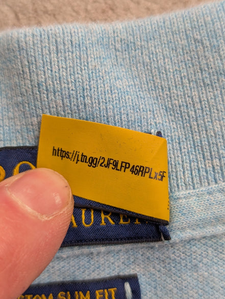 Polo manches courtes Polo Ralph Lauren XL bleu ciel logo violet Custom Slim Fit