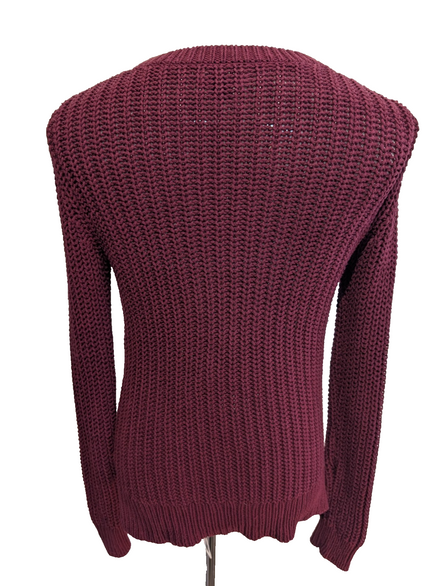 Pull Nautica Bordeaux Grosse Maille Torsadée Col Rond Femme S ✨