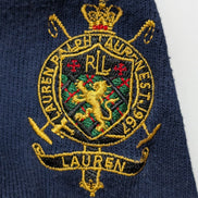 Pull Lauren Ralph Lauren Femme XL Bleu Marine Col Brandebourgs Écusson
