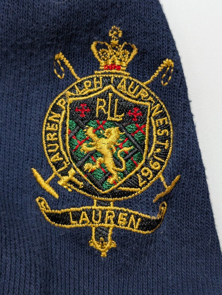 Pull Lauren Ralph Lauren Femme XL Bleu Marine Col Brandebourgs Écusson