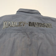 Chemise Harley-Davidson L Grise Rayures Broderies Avant Dos Manches courtes