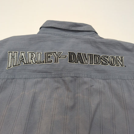 Chemise Harley-Davidson L Grise Rayures Broderies Avant Dos Manches courtes