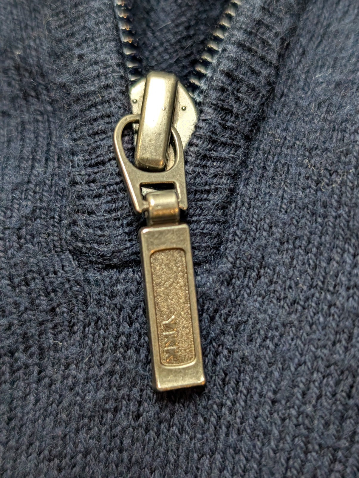 Pull L.L. BEAN Col Zippé Bleu Marine Coton Cachemire Manches Longues Taille XL