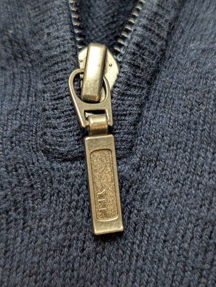 Pull L.L. BEAN Col Zippé Bleu Marine Coton Cachemire Manches Longues Taille XL